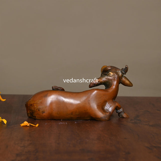 Brass Sitting Kamdhenu  Cow Idol (3 Inch)