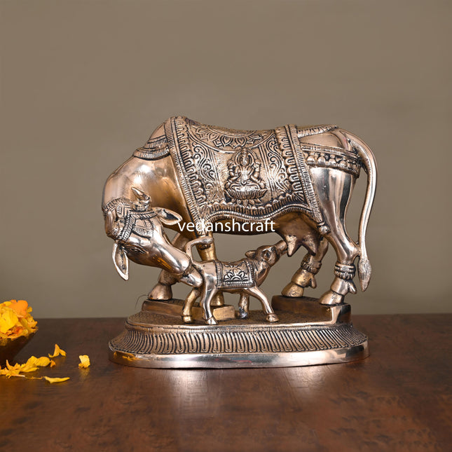 Brass Kamdhenu Cow With Calf Idol (7.2 Inch)