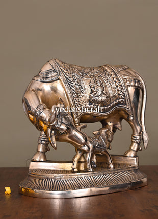 Brass Kamdhenu Cow With Calf Idol (7.2 Inch)