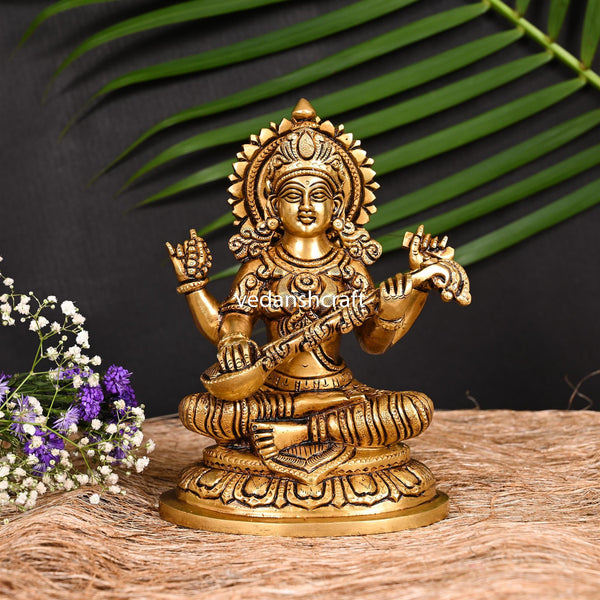 Brass Superfine Goddess Saraswati Idol (7.5 Inch)
