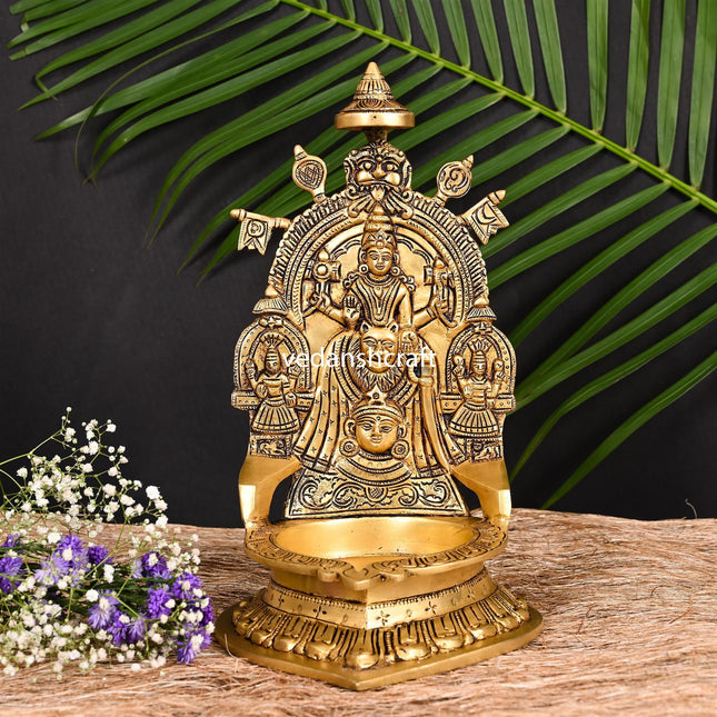 Brass Mookambika Devi Diya/Lamp (12 Inch)