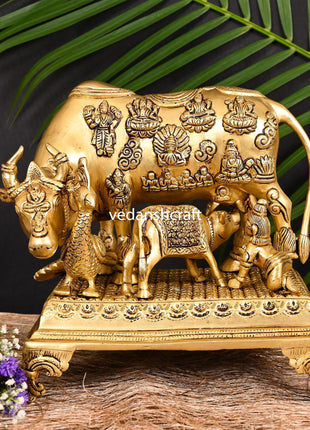 Brass Cow With Calf & Laddu Gopal Idol (12.5 Inch)