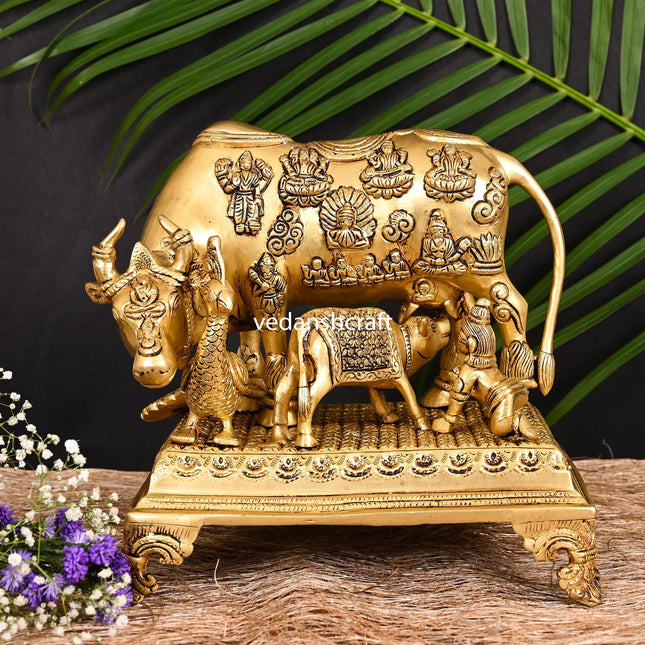 Brass Kamdhenu Cow With Calf & Laddu Gopal Idol (12.5 Inch)