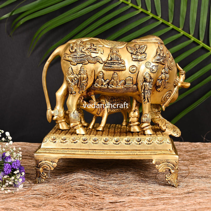 Brass Cow With Calf & Laddu Gopal Idol (12.5 Inch)