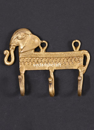 Brass Elephant Wall Key Hanger (4.2 Inch)