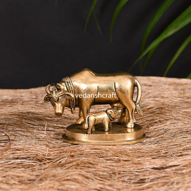 Brass Kamdhenu Cow With Calf Idol