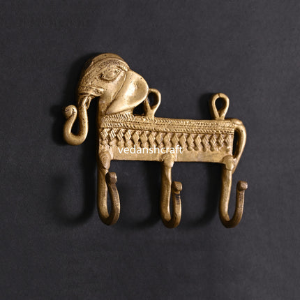 Brass Elephant Wall Key Hanger (4.2 Inch)