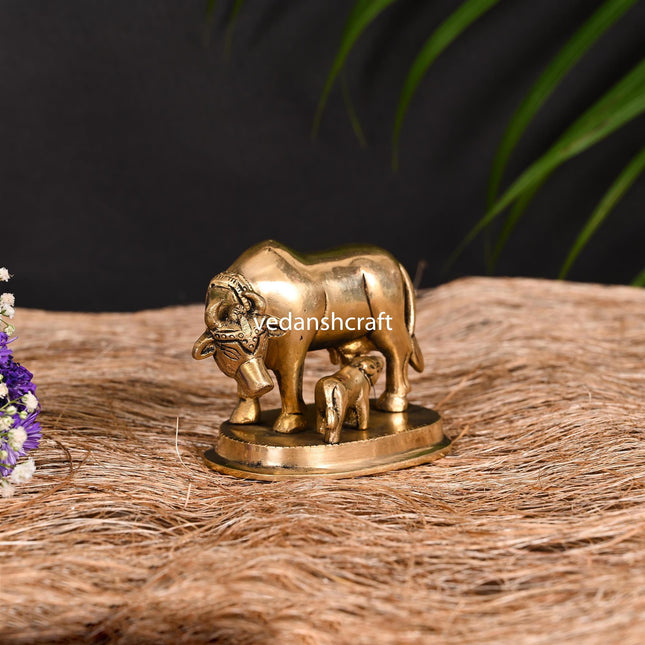 Brass Kamdhenu Cow With Calf Idol