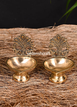 Brass Handcarved Diya/Lamp Pair