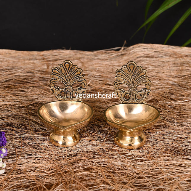Brass Hand Carved Diya/Lamp Pair (3.8 Inch)