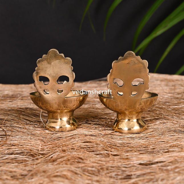 Brass Hand Carved Diya/Lamp Pair (3.8 Inch)