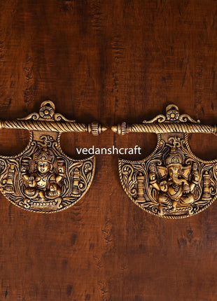 Brass Ganesha And Lakshmi Wall Hanging Set (8 Inch)