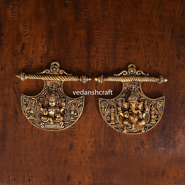 Brass Ganesha And Lakshmi Wall Hanging Set (8 Inch)