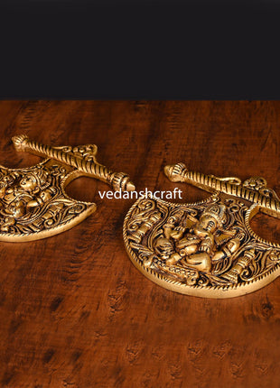 Brass Ganesha And Lakshmi Wall Hanging Set (8 Inch)