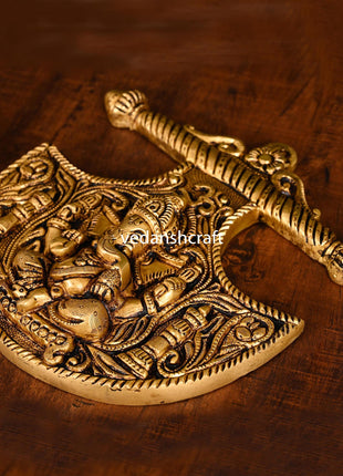 Brass Ganesha And Lakshmi Wall Hanging Set (8 Inch)