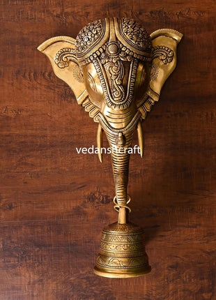 Brass Superfine Ganesha With Bell Wall Hanging (15 Inch)