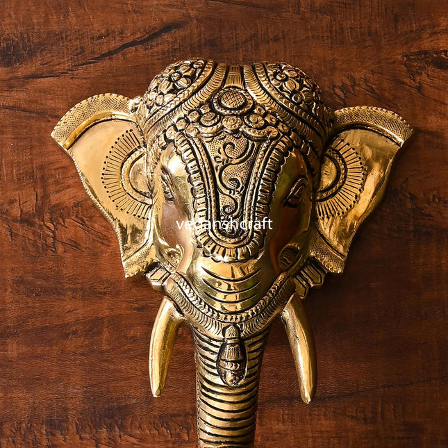 Brass Ganesha With Bell Wall Hanging (12 Inch)