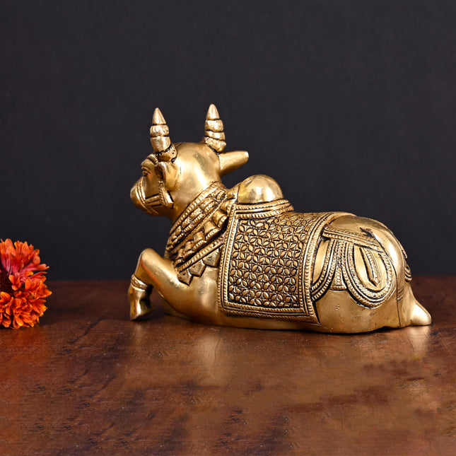Brass Sitting Nandi Idol (5 Inch)