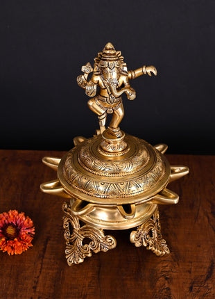 Brass Superfine Dancing Ganesha 9 Petal Lamp (12 Inch)