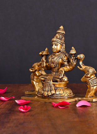Brass Superfine Goddess Gaja Lakshmi Idol (5.5 Inch)