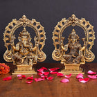 Brass Superfine Ganesha And Lakshmi On Throne Idol (8 Inch)