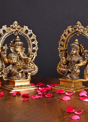 Brass Superfine Ganesha And Lakshmi On Throne Idol (8 Inch)