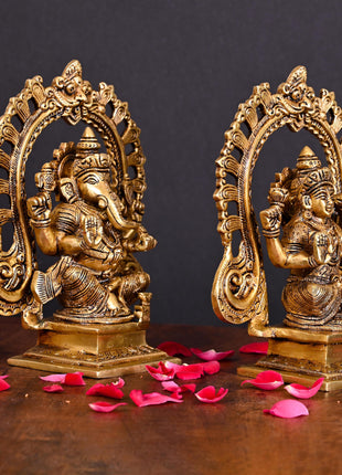 Brass Superfine Ganesha And Lakshmi On Throne Idol (8 Inch)