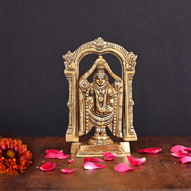 Brass Superfine Frame Tirupati Balaji/Venkateshwar Idol (6.5 Inch)
