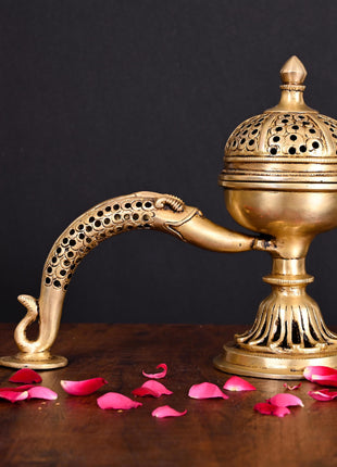 Brass Dhoop Dani & Incense Holder With Handle (8 Inch)