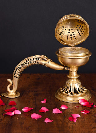 Brass Dhoop Dani & Incense Holder With Handle (8 Inch)