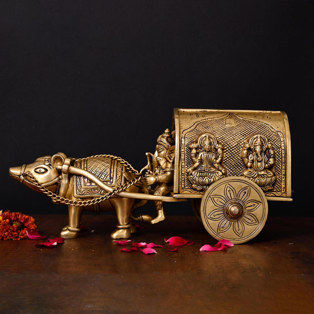 Brass Lord Ganesha On Mushak Cart (6.5 Inch)