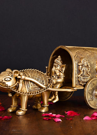 Brass Lord Ganesha On Mushak Cart (6.5 Inch)