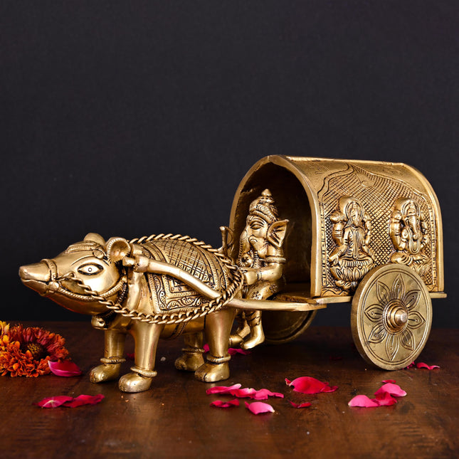 Brass Lord Ganesha On Mushak Cart (6.5 Inch)