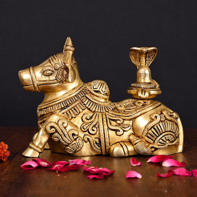 Brass Nandi With Shivling Idol (5.5 Inch)