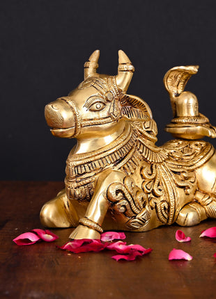Brass Nandi With Shivling Idol (5.5 Inch)