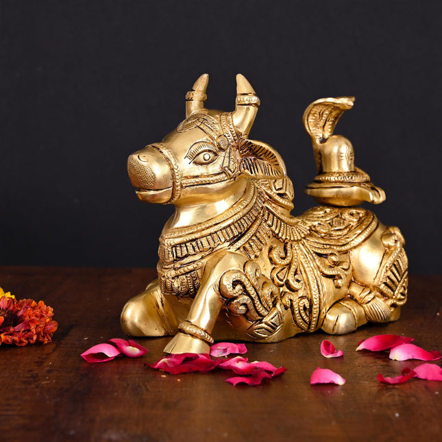 Brass Nandi With Shivling Idol (5.5 Inch)