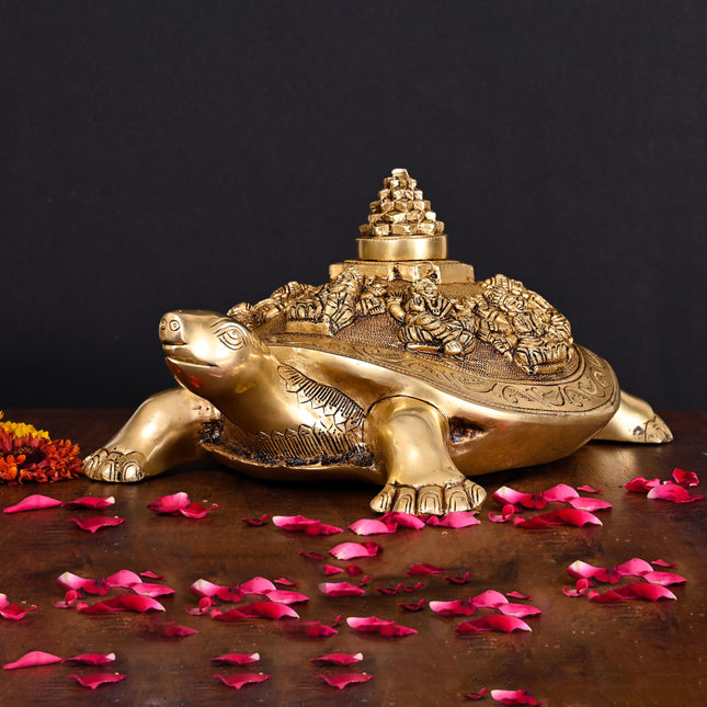 Brass Ashtalakshmi Shree Yantra Tortoise (6 Inch)