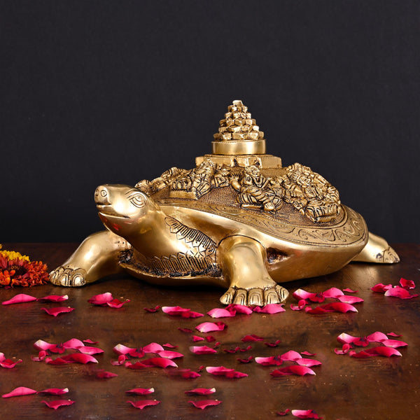 Brass Ashtalakshmi Shree Yantra Tortoise (6 Inch)