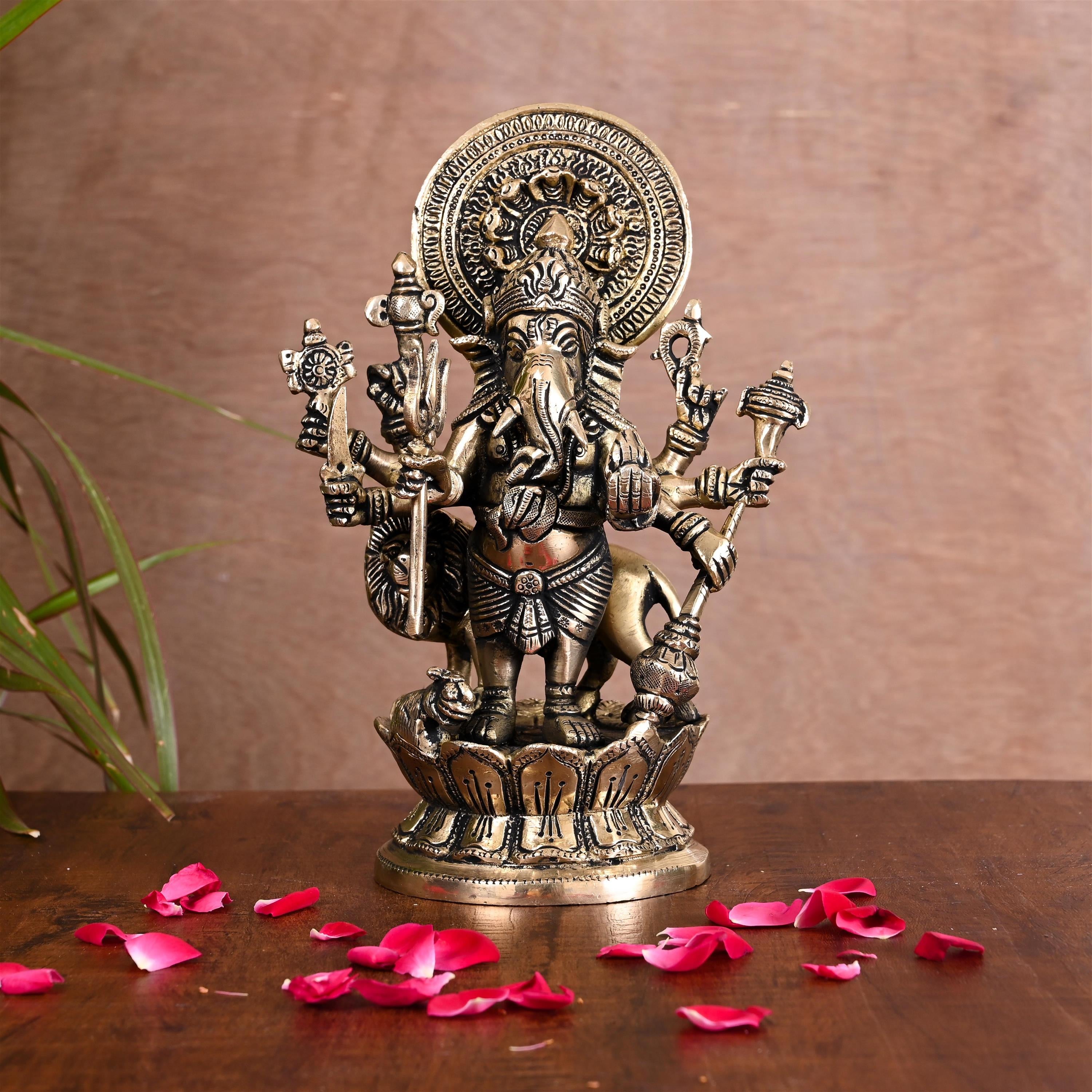 9 Inch Brass Ganesh Idol For Pooja - Home Decor Festive Statue