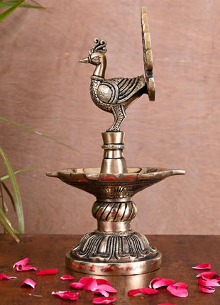 Brass Majestic Peacock Diya/Lamp (11 Inch)