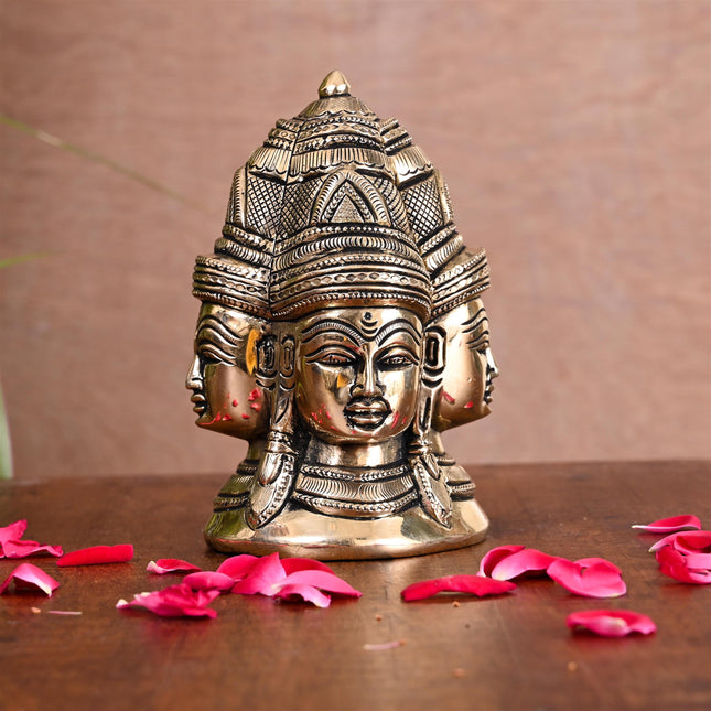 Brass Shiva Four Face Mukhlingam Idol (5 Inch)