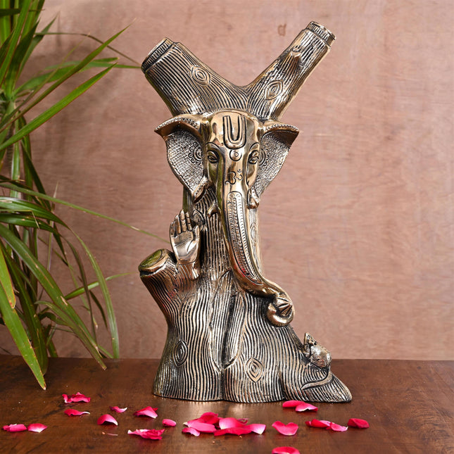 Brass Blessing Ganesha Face Modern Accent (13 Inch)