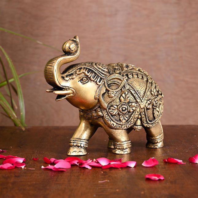 Brass Royal Elephant Statue Home Accent (5.5 Inch)