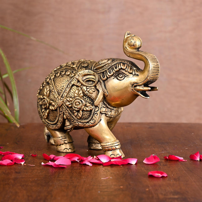 Brass Royal Elephant Statue Home Accent (5.5 Inch)