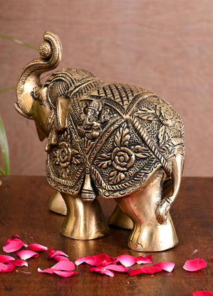 Brass Royal Elephant Statue Home Accent (6.5 Inch)