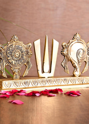 Brass Shankh Chakra Namah Religious Showpiece (4 Inch)