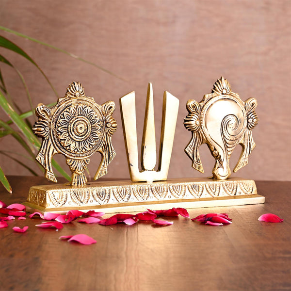 Brass Shankh Chakra Namah Religious Showpiece (4 Inch)