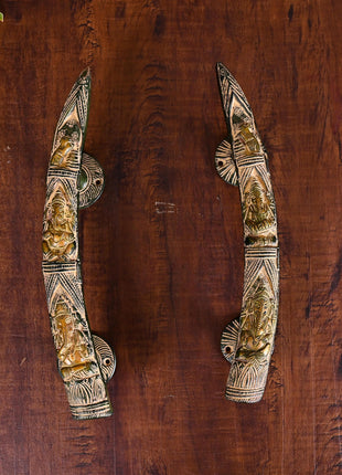 Brass Ganesha Door Handle Pair (10.5 Inch)
