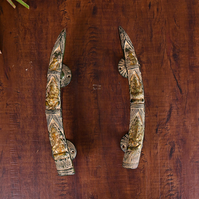Brass Ganesha Door Handle Pair (10.5 Inch)