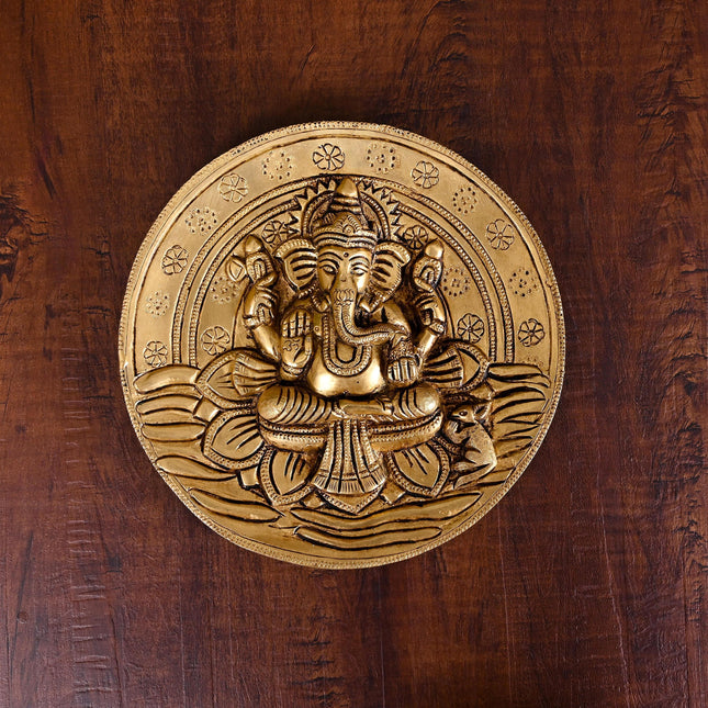 Brass Ganesha Wall Hanging Plate (7 Inch)